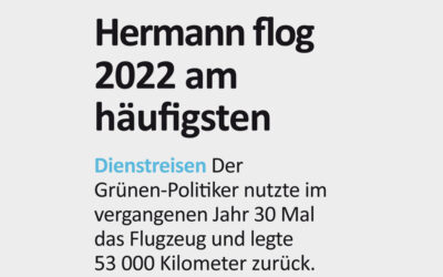 Bericht Südwest Presse vom 5. Mai 2023: Hermann flog 2022 am häufigsten