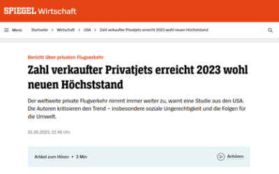 Bericht Spiegel über privaten Flugverkehr: Zahl verkaufter Privatjets erreicht 2023 wohl neuen Höchststand