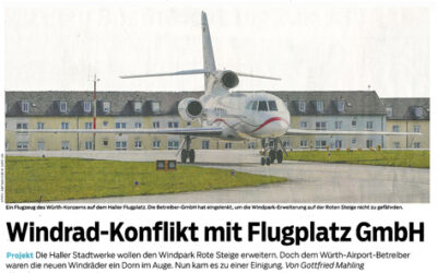 Bericht Haller Tagblatt vom 19. Oktober 2024: Windrad-Konflikt mit Flugplatz GmbH